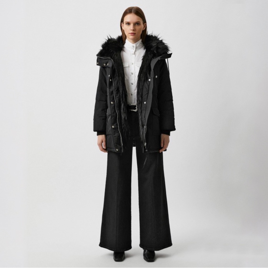 Nwt The Kooples Memory Sweet Black Hooded Faux Fur Parka Women’s Size Small